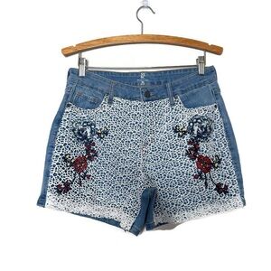 New York And Company Crochet Front Floral Denim Jean Shorts New With Tags Size 8
